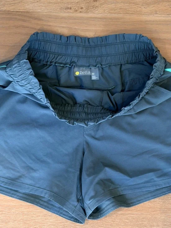 Zella Athletic Track Running Shorts Sporty Pockets Women's Medium Gray/Green EUC - Picture 3 of 7